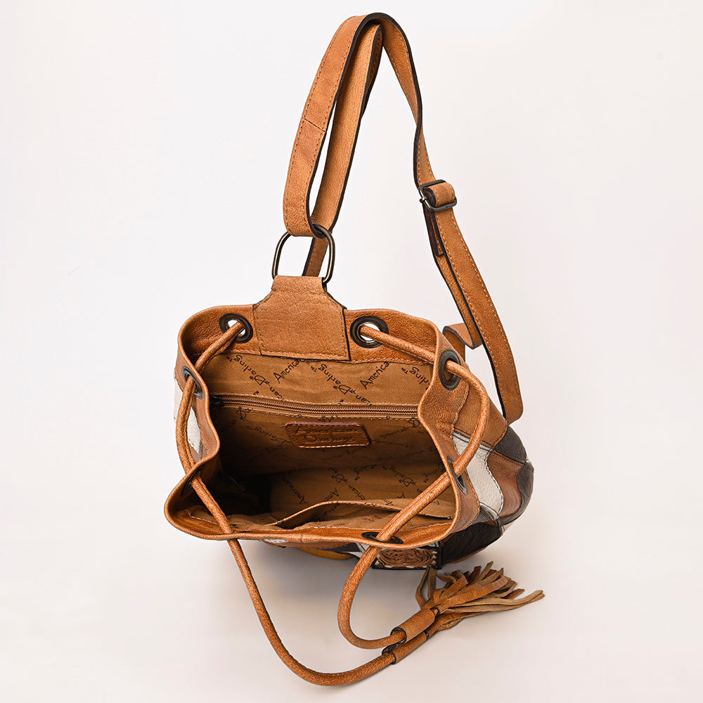American Darling Bucket Hand Tooled Hair On Genuine Leather Women Bag Western Handbag Purse