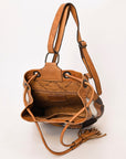 American Darling Bucket Hand Tooled Hair On Genuine Leather Women Bag Western Handbag Purse