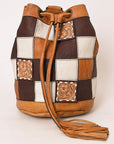 American Darling Bucket Hand Tooled Hair On Genuine Leather Women Bag Western Handbag Purse