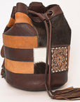 American Darling Bucket Hand Tooled Hair On Genuine Leather Women Bag Western Handbag Purse