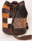 American Darling Bucket Hand Tooled Hair On Genuine Leather Women Bag Western Handbag Purse