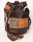 American Darling Bucket Hand Tooled Hair On Genuine Leather Women Bag Western Handbag Purse