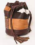 American Darling Bucket Hand Tooled Hair On Genuine Leather Women Bag Western Handbag Purse