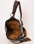 American Darling Bucket Hand Tooled Hair On Genuine Leather Women Bag Western Handbag Purse