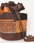 American Darling Bucket Hand Tooled Hair On Genuine Leather Women Bag Western Handbag Purse