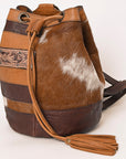 American Darling Bucket Hand Tooled Hair On Genuine Leather Women Bag Western Handbag Purse
