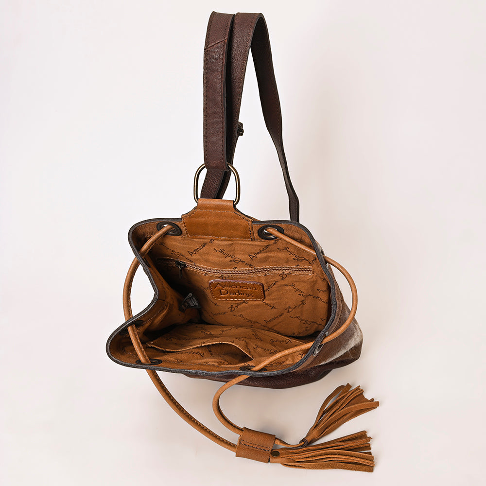 American Darling Bucket Hand Tooled Hair On Genuine Leather Women Bag Western Handbag Purse