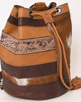 American Darling Bucket Hand Tooled Hair On Genuine Leather Women Bag Western Handbag Purse