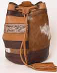 American Darling Bucket Hand Tooled Hair On Genuine Leather Women Bag Western Handbag Purse