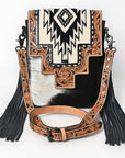 American Darling Cross Body Hand Tooled Saddle Blanket Hair On Genuine Leather Western Women Bag Handbag Purse Crossbody Cute