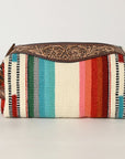 American Darling Toiletry Hand Tooled Saddle Blanket Fabric Genuine Leather Western Women Bag Handbag Purse | for Cute