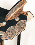 16 In Hilason Flex Tree Western Horse Floral Trail Barrel American Leather Saddle Black