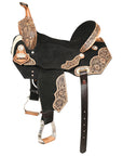 16 In Hilason Flex Tree Western Horse Floral Trail Barrel American Leather Saddle Black