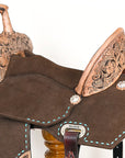 16 In Hilason Flex Tree Western Horse Buckstitch Floral Trail Barrel American Leather Saddle Brown