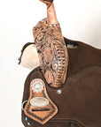 16 In Hilason Flex Tree Western Horse Buckstitch Floral Trail Barrel American Leather Saddle Brown