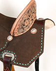 16 In Hilason Flex Tree Western Horse Buckstitch Floral Trail Barrel American Leather Saddle Brown