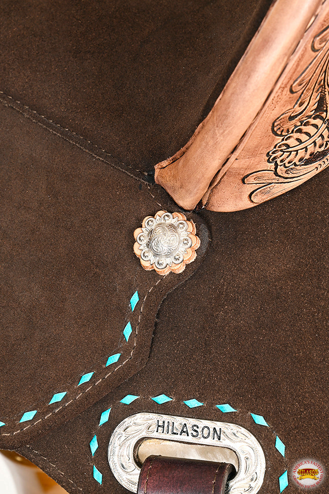 16 In Hilason Flex Tree Western Horse Buckstitch Floral Trail Barrel American Leather Saddle Brown