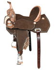 16 In Hilason Flex Tree Western Horse Buckstitch Floral Trail Barrel American Leather Saddle Brown