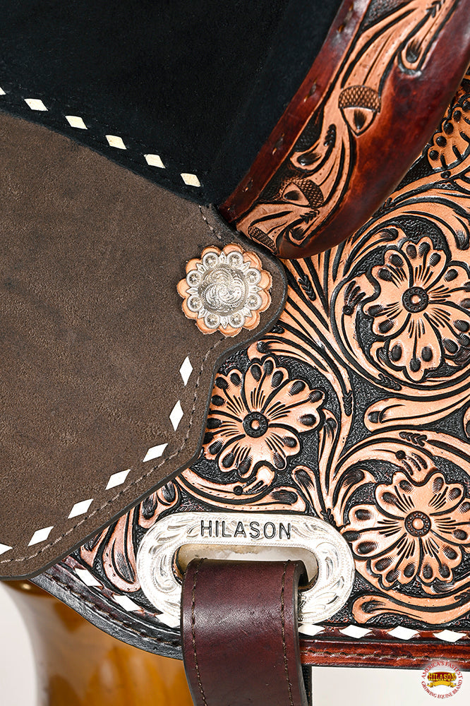 15 In Hilason Flex Tree Western Horse Buckstitch Floral Trail Barrel  American Leather Saddle Brown