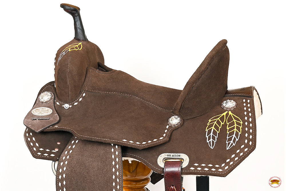 15 In Hilason Flex Tree Western Horse Leaf Buckstitch Trail Barrel American Leather Saddle Brown