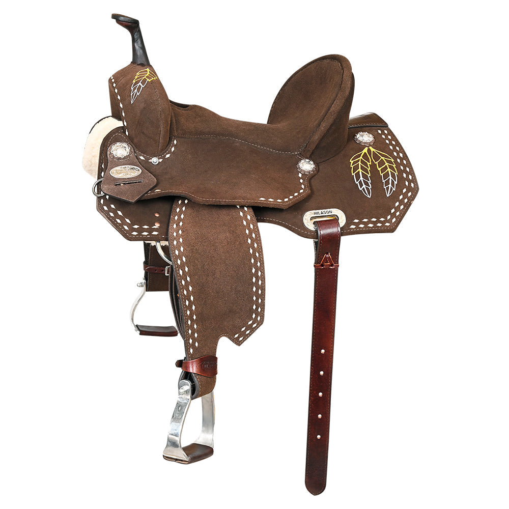 15 In Hilason Flex Tree Western Horse Leaf Buckstitch Trail Barrel American Leather Saddle Brown
