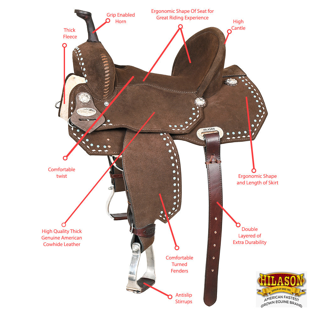 15 In Hilason Flex Tree Western Horse Buckstitch Trail Barrel American Leather Saddle Brown