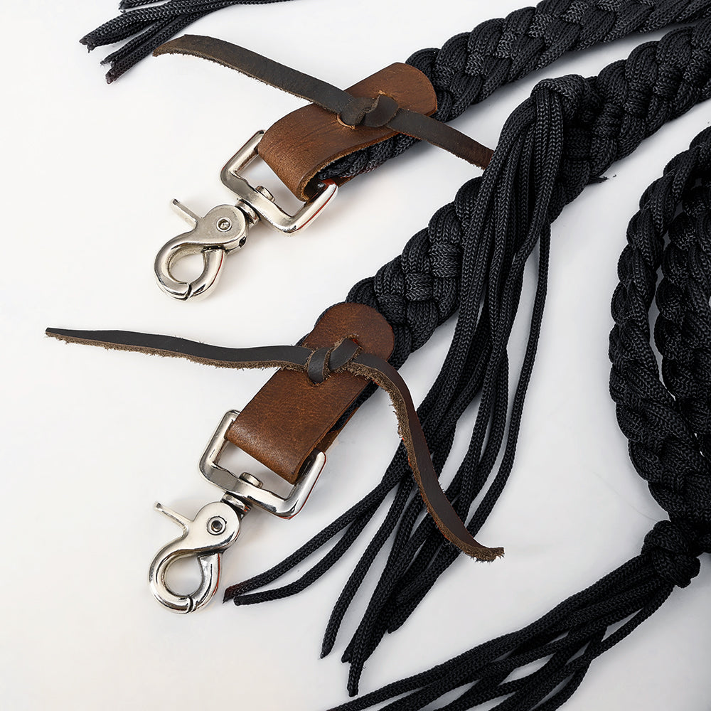 8 ft Hilason Western Horse Nylon Rope With Fringes Snap Black