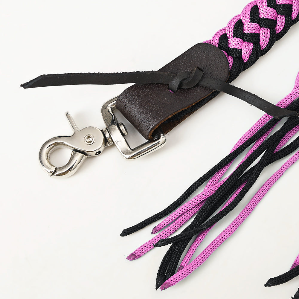 8 ft Hilason Western Horse Nylon Rope With Fringes Snap Black