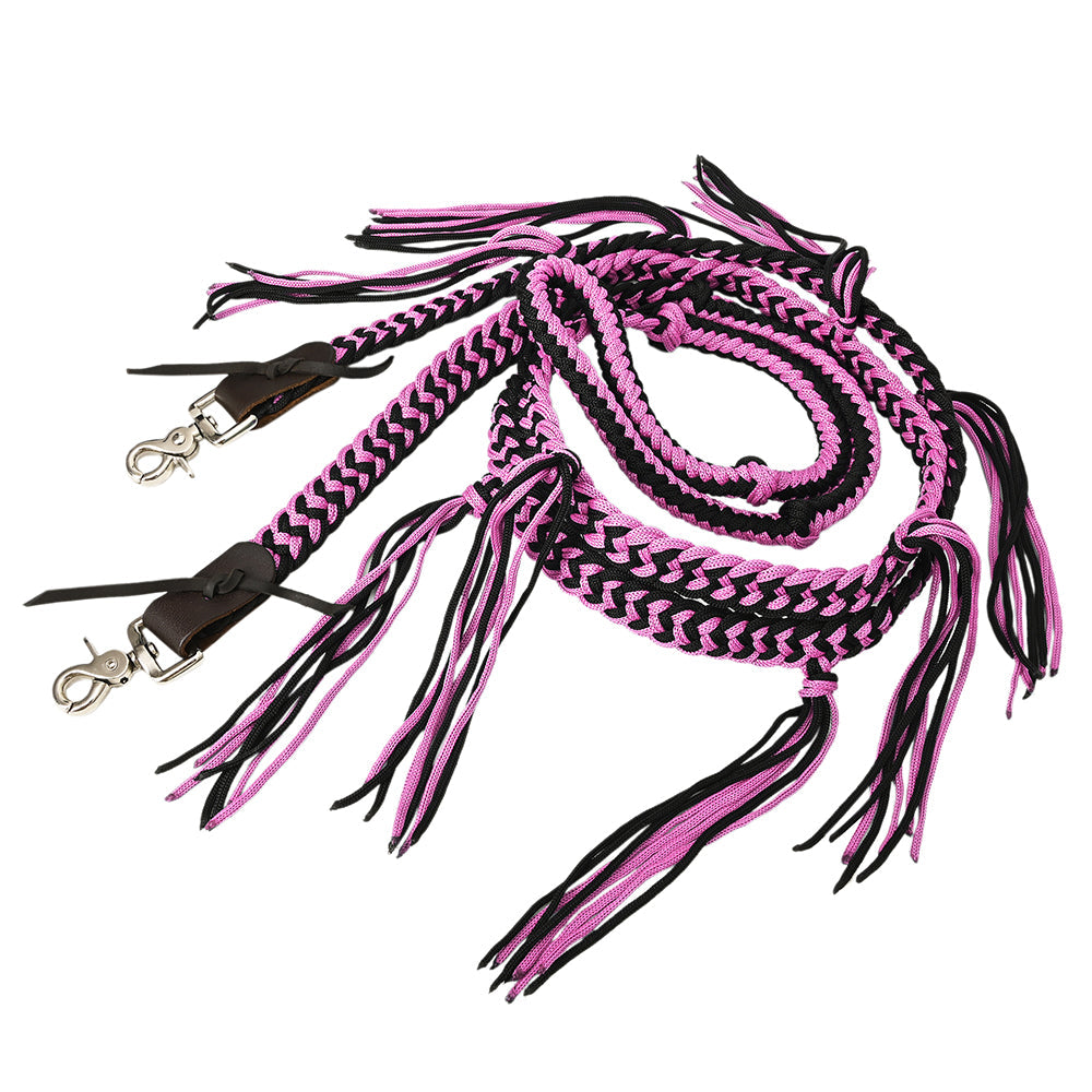 8 ft Hilason Western Horse Nylon Rope With Fringes Snap Black