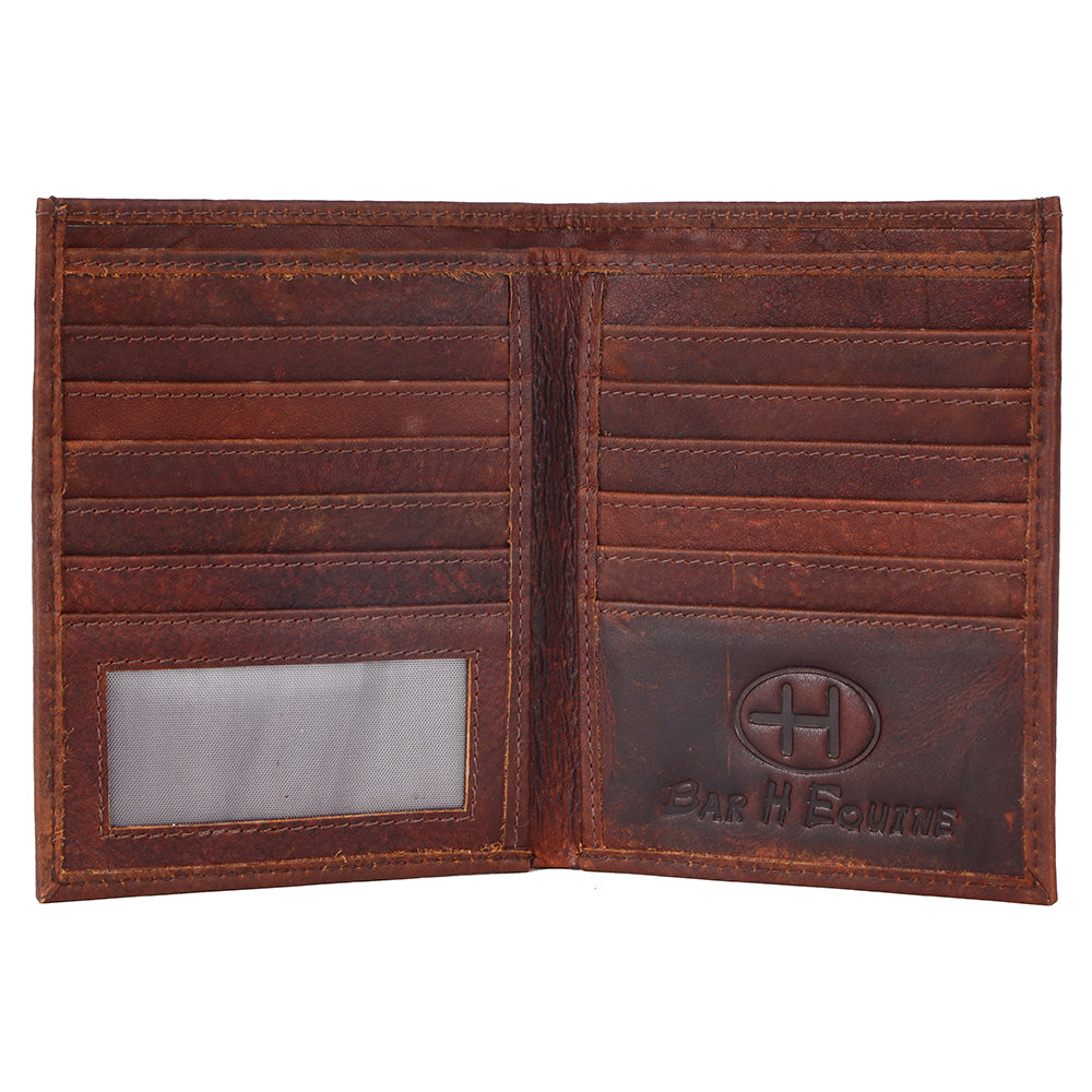 BAR H EQUINE Genuine Leather Hand Carved Rodeo Bifold Wallet For Men Women