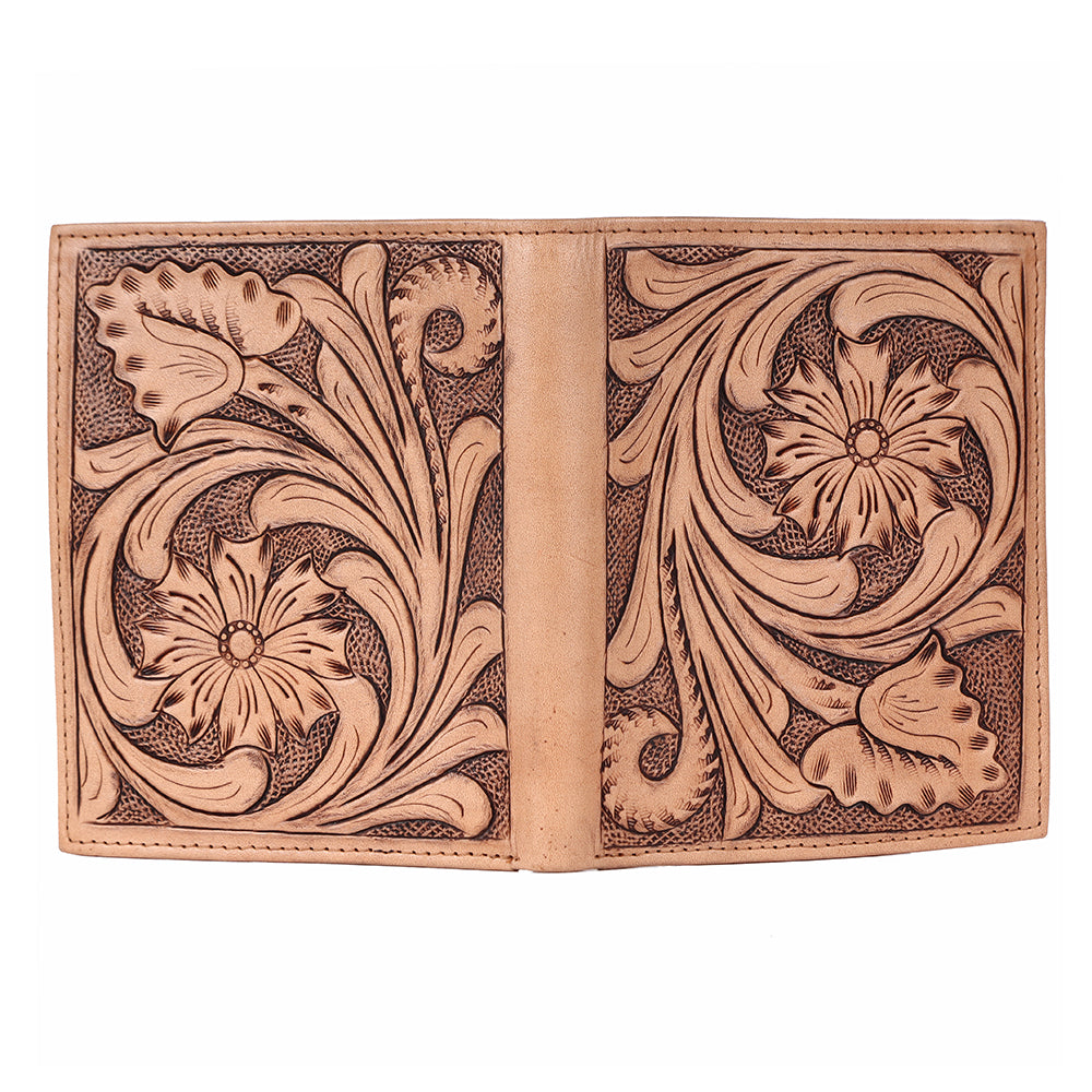 BAR H EQUINE Genuine Leather Hand Carved Rodeo Bifold Wallet For Men Women