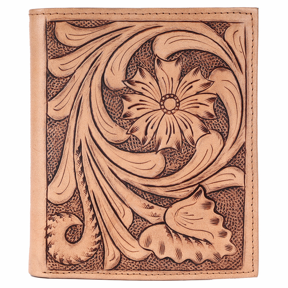 BAR H EQUINE Genuine Leather Hand Carved Rodeo Bifold Wallet For Men Women