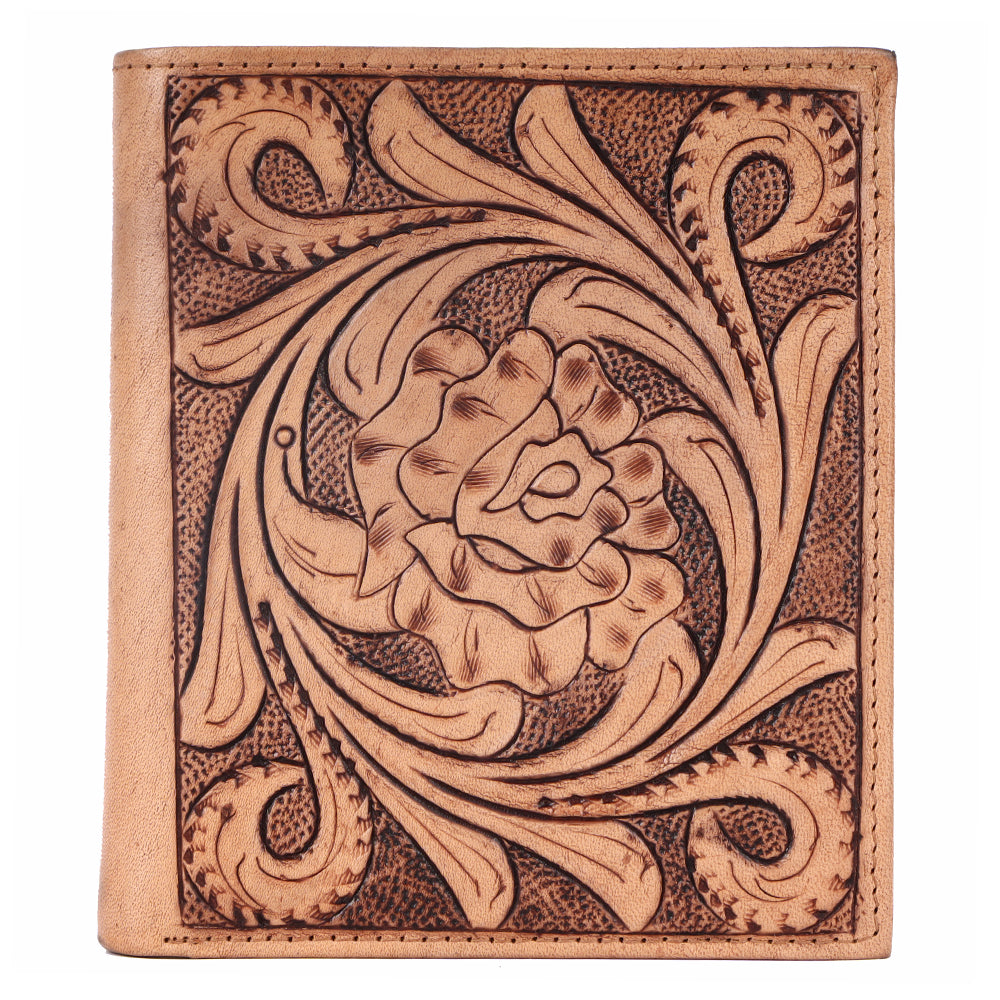 BAR H EQUINE Genuine Leather Hand Carved Rodeo Bifold Wallet For Men Women