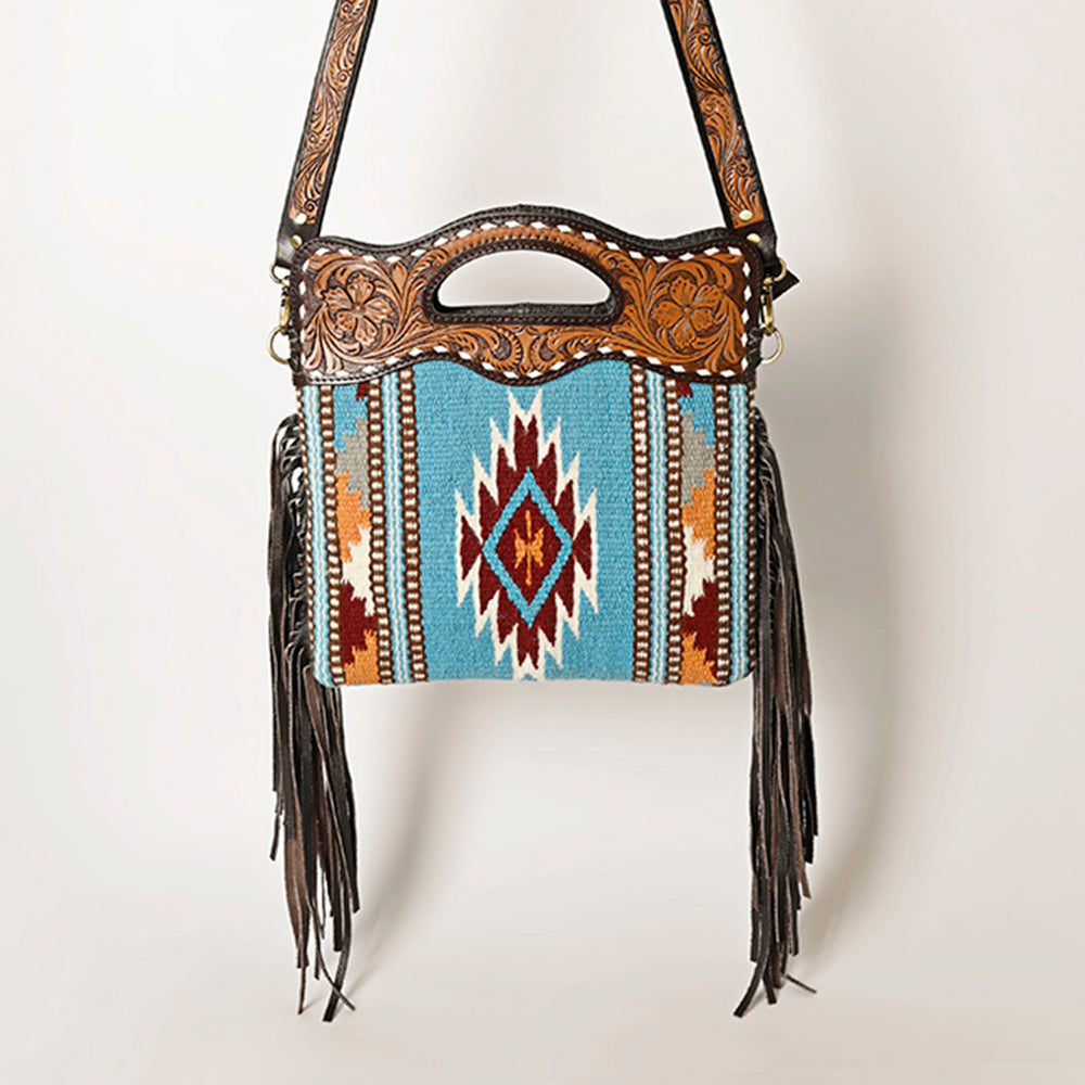 OHLAY HOBO Hand Tooled Upcycled Wool  Genuine Leather women bag western handbag purse