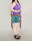OHLAY HOBO Hand Tooled Upcycled Wool  Genuine Leather women bag western handbag purse