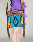 OHLAY HOBO Hand Tooled Upcycled Wool  Genuine Leather women bag western handbag purse