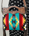 OHLAY HOBO Hand Tooled Upcycled Wool  Genuine Leather women bag western handbag purse