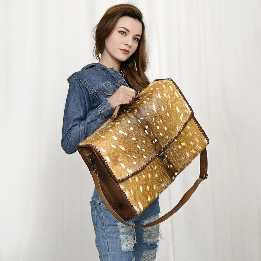 ADBG1420 Briefcase Hair On Genuine Leather Women Bag Western Handbag Purse
