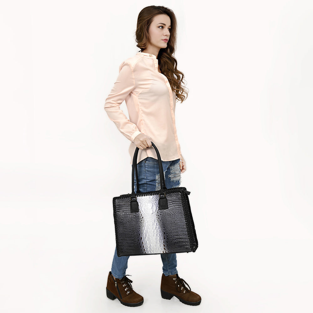 American Darling ADBG1422 Tote Crocodile Embossed Genuine Leather Women Bag Western Handbag Purse