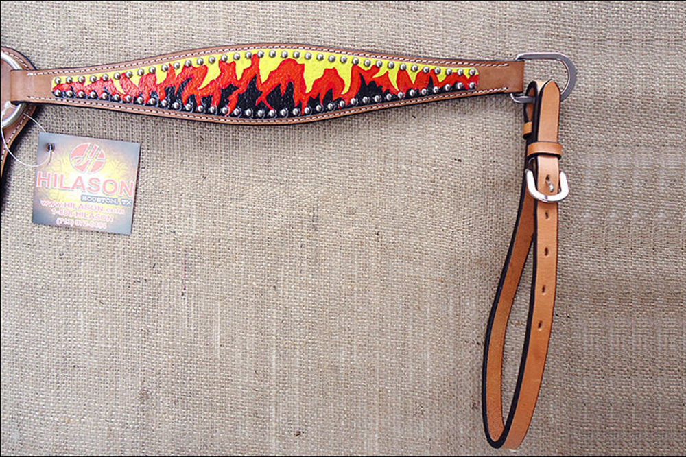 HILASON Western Horse Leather Headstall &amp; Breast Collar Tack Set Flame