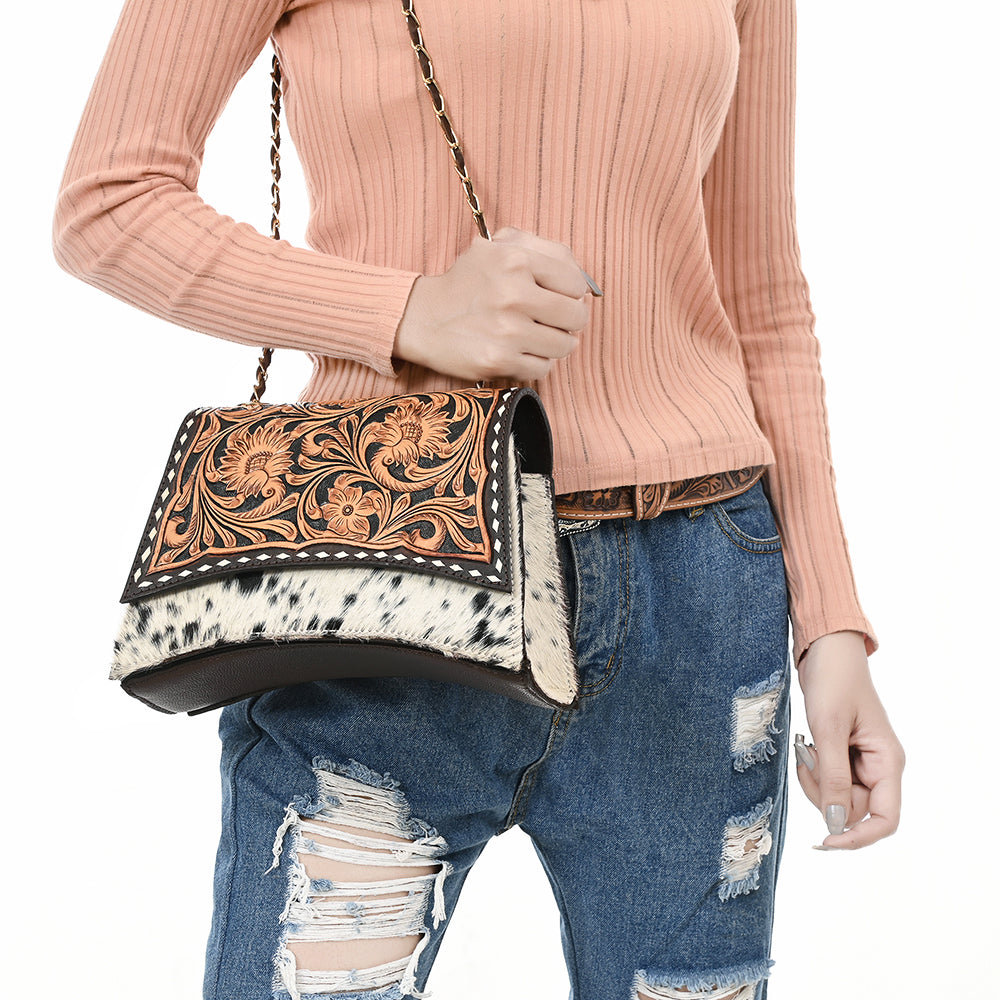 American Darling Crossbody Beautifully Hand Tooled Hair-On Genuine Leather women bag western handbag purse |