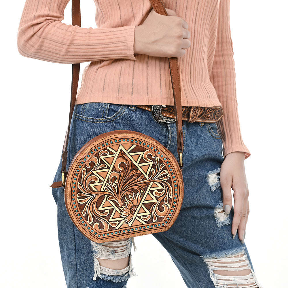 American Darling Adbga538 Canteen Hand Tooled Genuine Leather Women Bag Western Handbag Purse