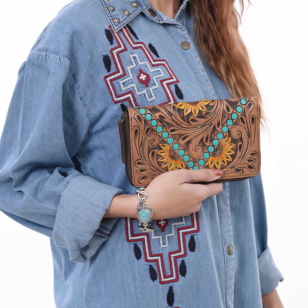 OHLAY WALLET Hand Tooled Genuine Leather women bag western handbag purse