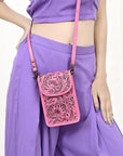 American Darling Cell Phone Holder Hand Tooled Genuine Leather Women Bag Western Handbag Purse