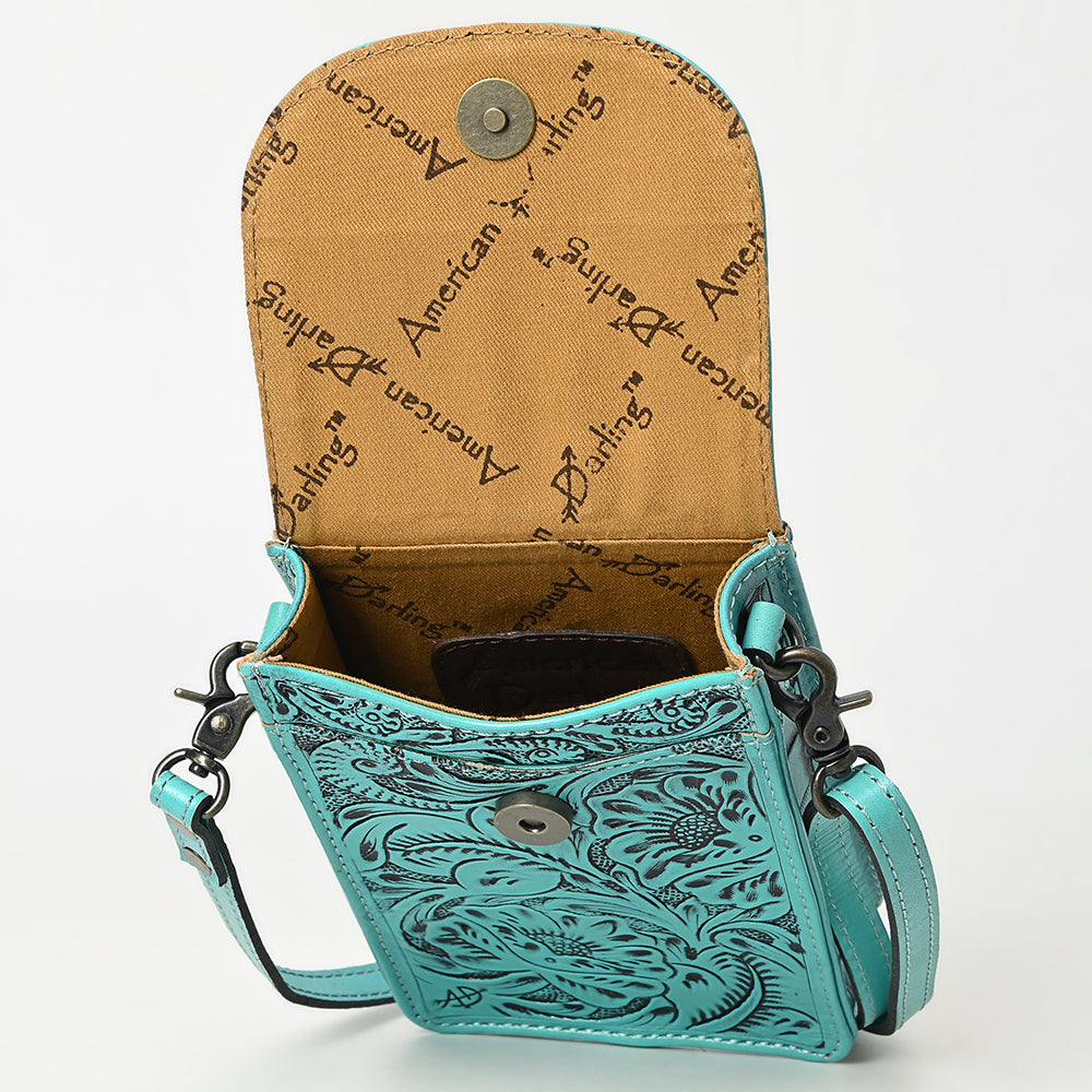 American Darling Cell Phone Holder Hand Tooled Genuine Leather Women Bag Western Handbag Purse