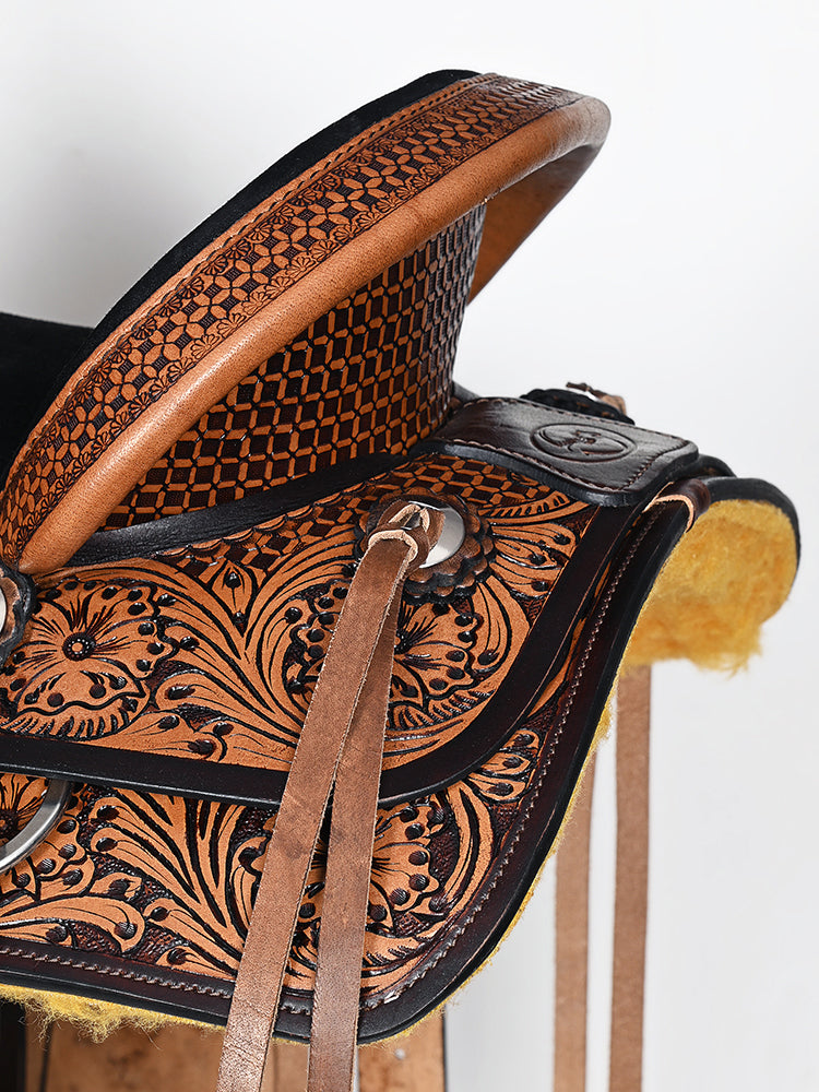 COMFYTACK Horse Barrel Racing American Leather Saddle Floral Dark Brown