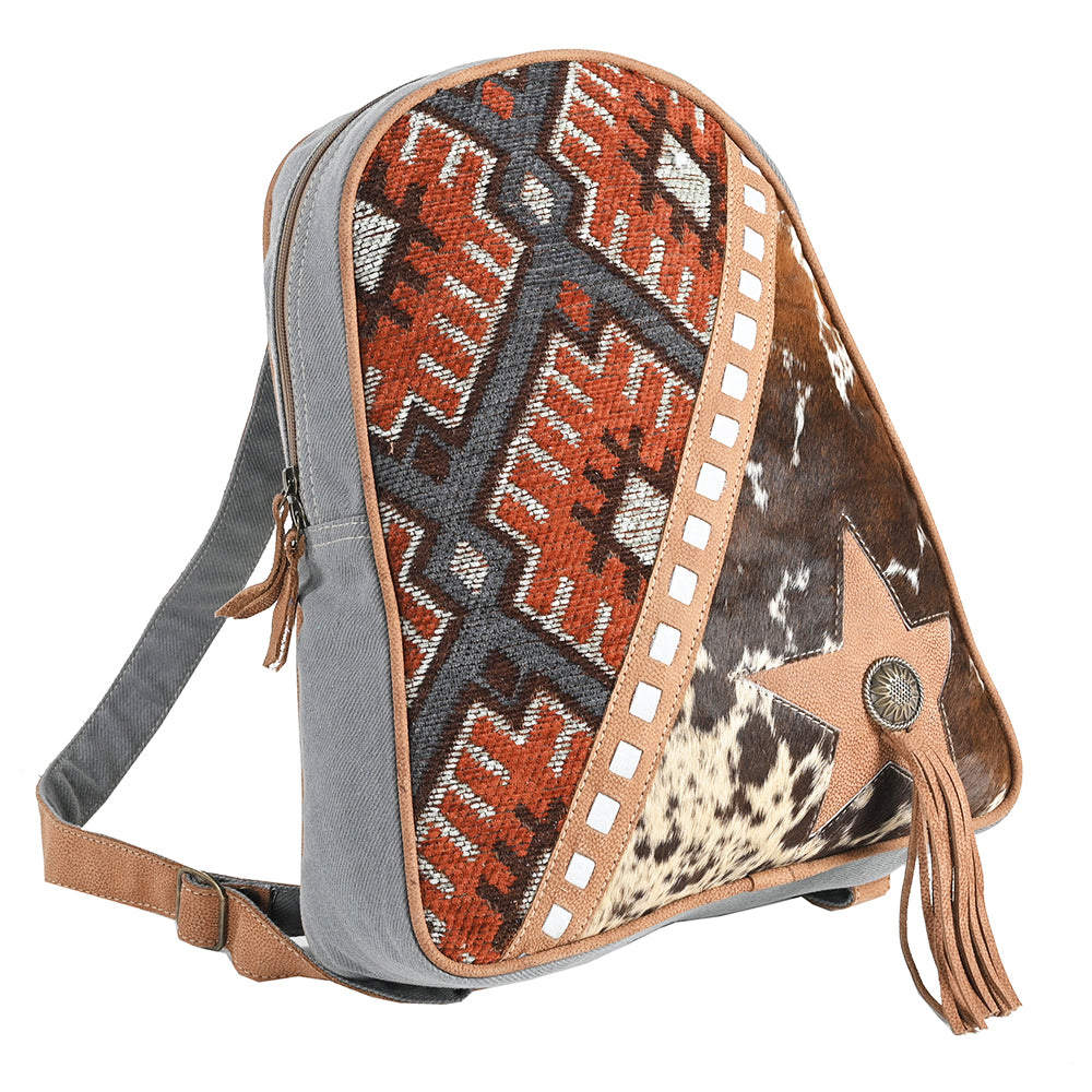 OHLAY American Luxury Man,Women Backpack Upcycled Wool Upcycled Canvas Hair-On Genuine Leather Bag
