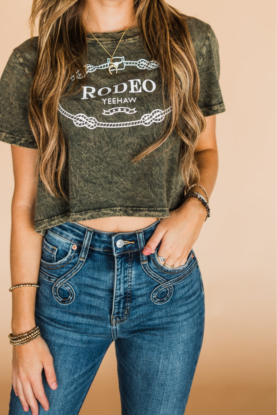 The Rodeo Retro Cropped Tee in Olive