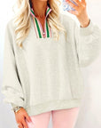 Stripe Contrast Collared Patchwork Sweatshirt