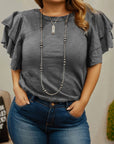 Plus Size Solid Layered Ruffle Short Sleeve Top